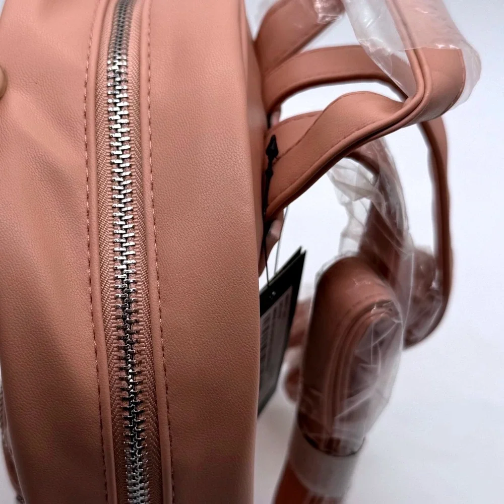 Badgley Mischka Mini Studded Backpack‎ Purse Vegan Leather Blush Quilted NWT